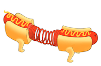 a sticker of a hot dog with a hose attached to it