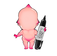 a sticker of a pink baby holding a marker